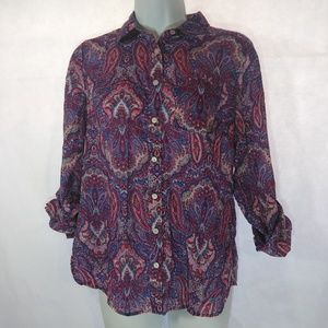 TALBOTS Women's Multicolor Paisley Blouse Sz 4